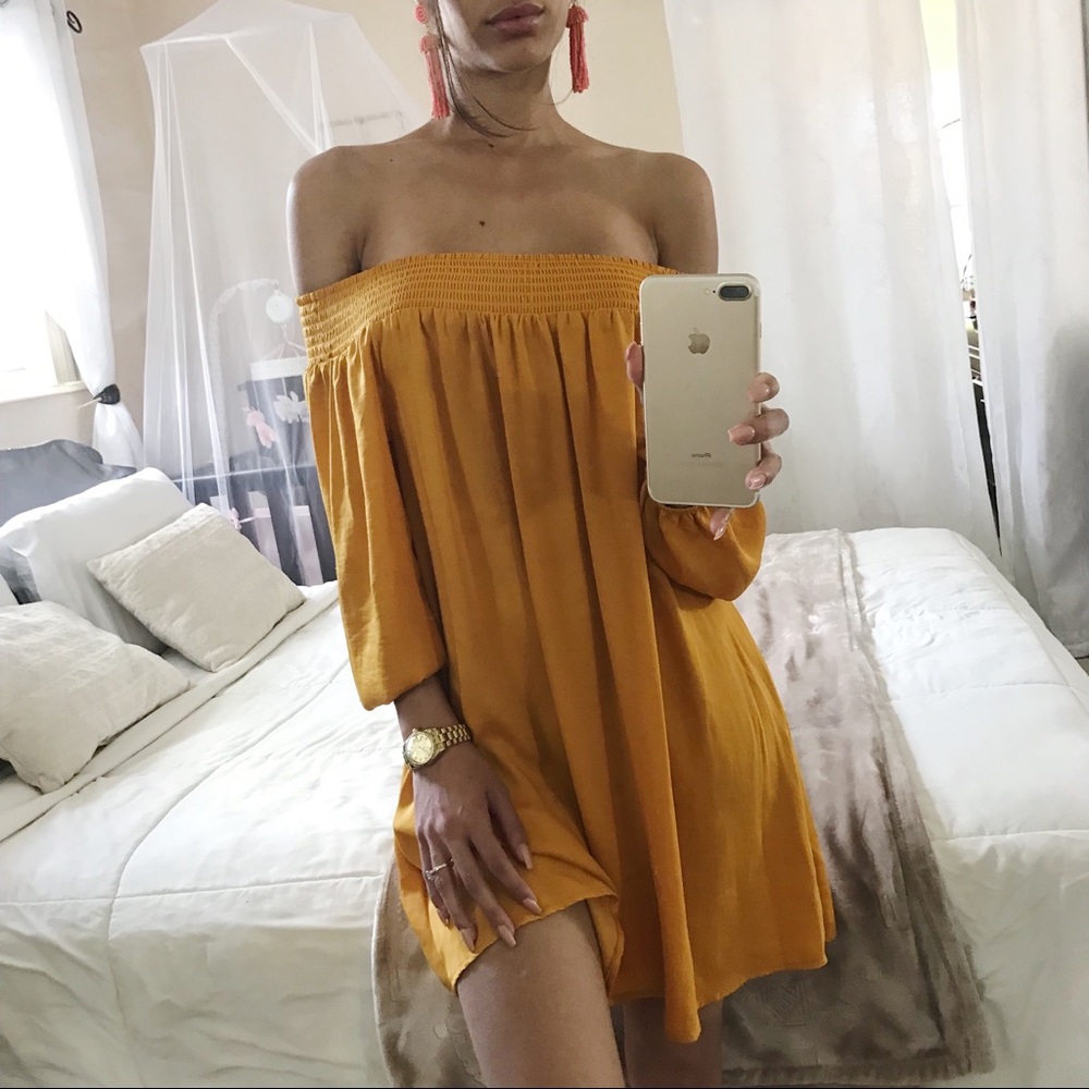 Mustard Off-The-Shoulder Dress